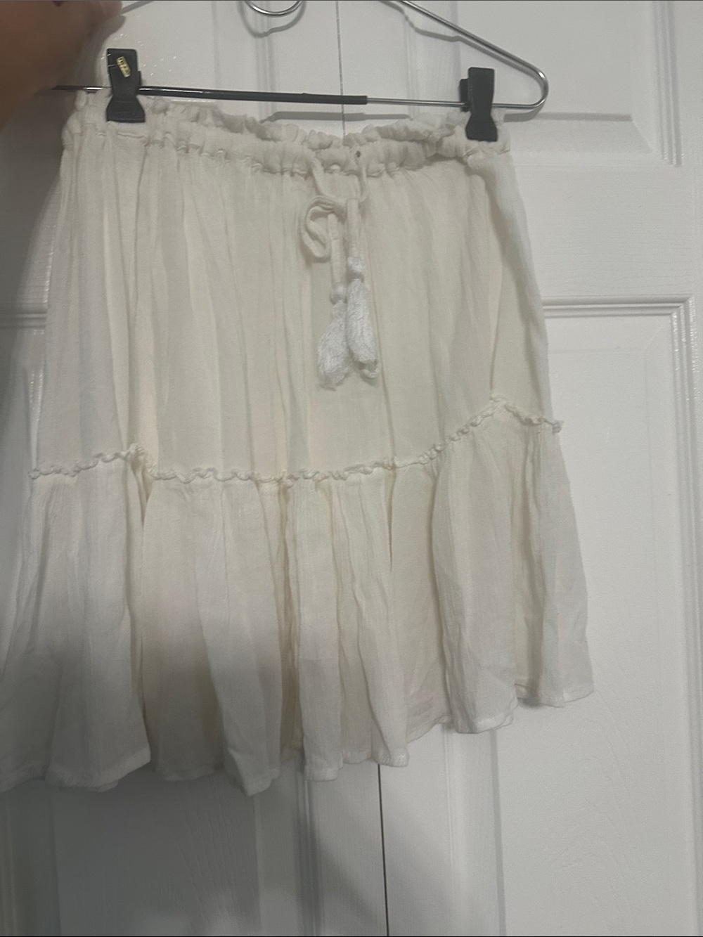 Elan Cream Tiered Mini Skirt with Drawstring